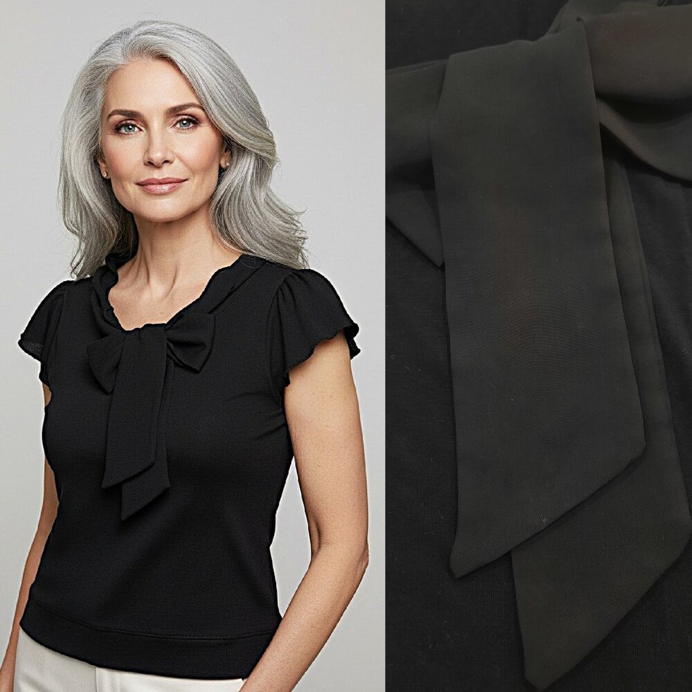 Vtg Y2K black shirt w/ wide bow neckline - Maurices brand